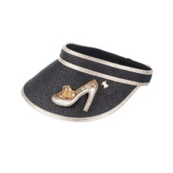 Straw Woven Visor With Embellished Mrs Heel Brooch