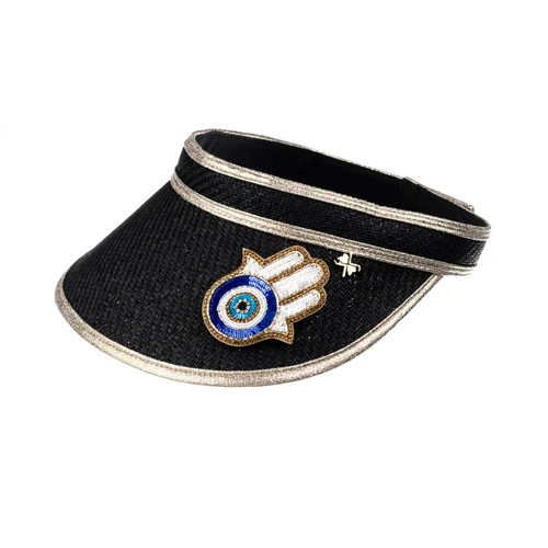 Straw Woven Visor With Hamsa Hand Brooch - Image 4