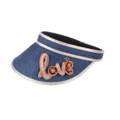 Straw Woven Visor With Embellished Love Brooch