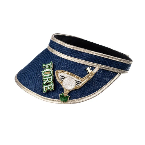 Straw Woven Visor With Golfer Brooch
