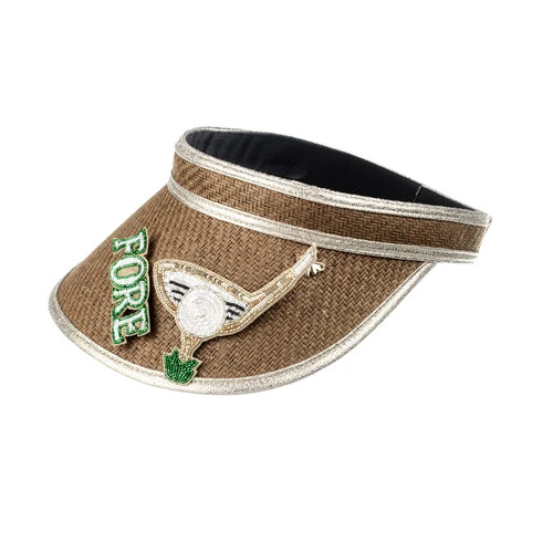 Straw Woven Visor With Golfer Brooch - Image 2