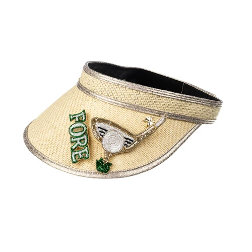 Straw Woven Visor With Golfer Brooch - Image 3