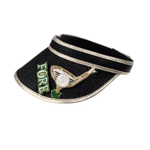 Straw Woven Visor With Golfer Brooch - Image 4