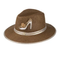 Straw Woven Hat With Embellished Mrs Heel Brooch