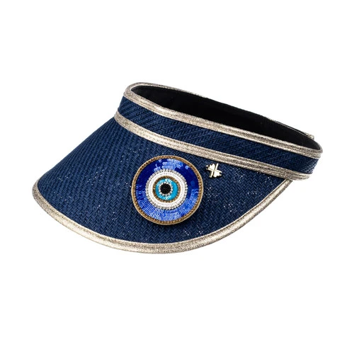 Straw Woven Visor With Evil Eye Brooch - Image 2