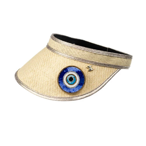Straw Woven Visor With Evil Eye Brooch - Image 4