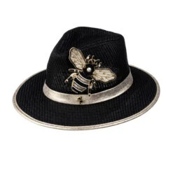 Straw Woven Hat With Cream & Gold Bee Brooch