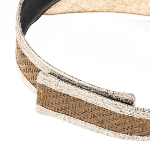 Straw Woven Visor With Embellished Black & White Initial Brooch - Image 6