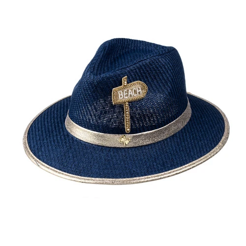 Straw Woven Hat With This Way To The Beach Brooch