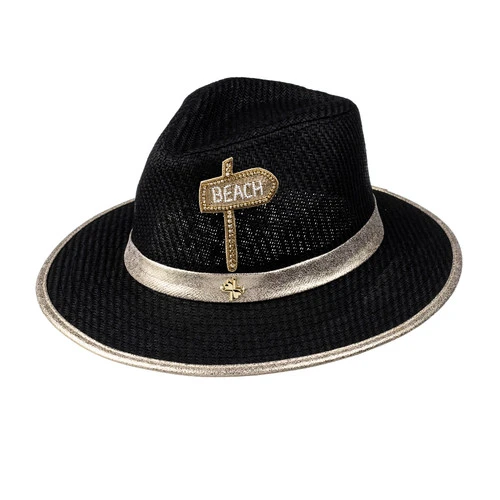 Straw Woven Hat With This Way To The Beach Brooch - Image 2