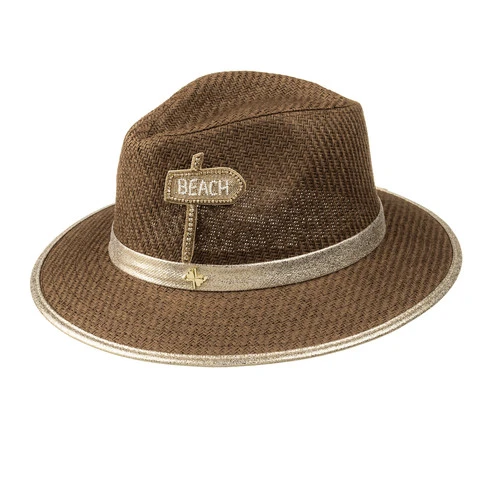 Straw Woven Hat With This Way To The Beach Brooch - Image 3