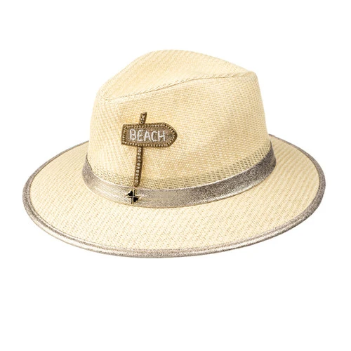 Straw Woven Hat With This Way To The Beach Brooch - Image 4