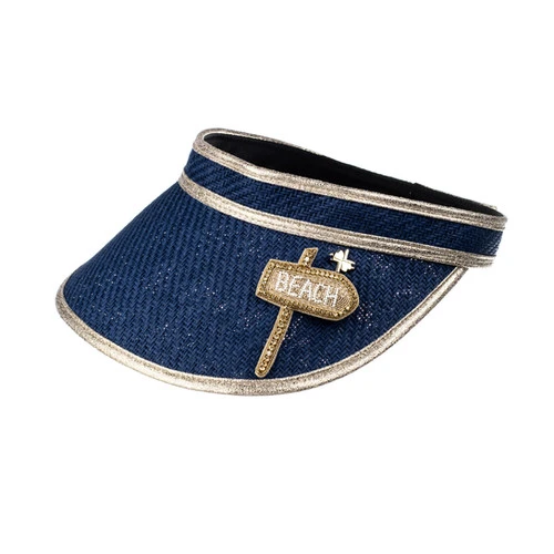 Straw Woven Visor With This Way To The Beach Sign Brooch - Image 2