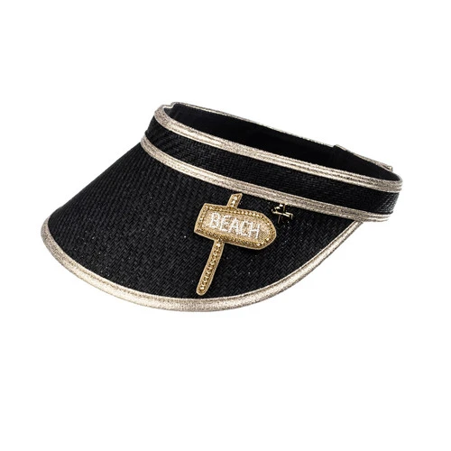 Straw Woven Visor With This Way To The Beach Sign Brooch - Image 4