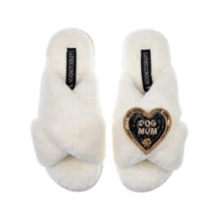 Classic Laines Slippers With Dog Mum Brooch