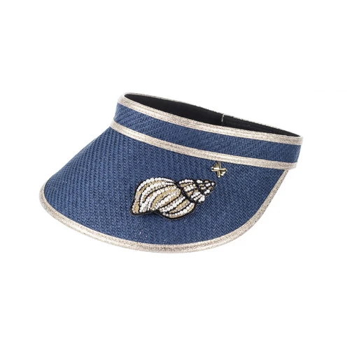 Straw Woven Visor With Embellished Cone Shell Brooch - Image 2