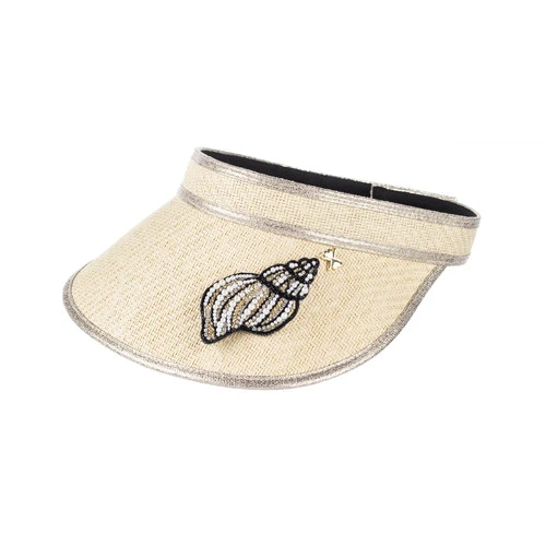 Straw Woven Visor With Embellished Cone Shell Brooch - Image 3