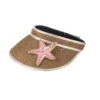 Straw Woven Visor With Embellished Gold & Pink Starfish Brooch