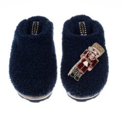 Teddy Closed Toe Slippers With Red Nutcracker Brooch