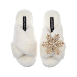 Classic Laines Slippers With Snowflake Brooch