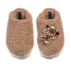 Teddy Closed Toe Slippers With Gingerbread Brooch