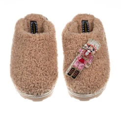 Teddy Closed Toe Slippers With Pink Nutcracker Brooch