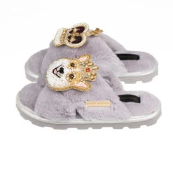 Ultralight Chic Slippers With Corgi & Crown Brooches