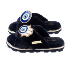 Ultralight Chic Slippers With Evil Eye & Hamsa Brooches