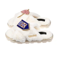 Ultralight Chic Slippers With Beach Hut & Parasol Brooches