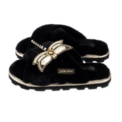 Ultralight Chic Slippers With Dragonfly Brooch