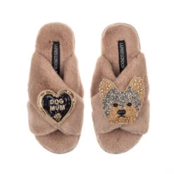 Classic Laines Slippers With Minnie The Yorkie & Dog Mum Brooches