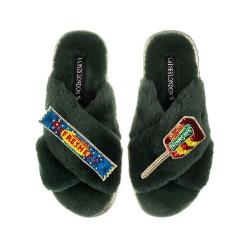 Classic Laines Slippers With Refresher & Drumstick Brooches