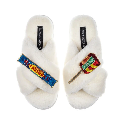 Classic Laines Slippers With Refresher & Drumstick Brooches - Image 2