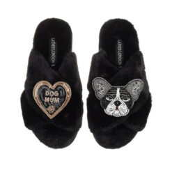 Classic Laines Slippers With Coco The Frenchie & Dog Mum Brooches