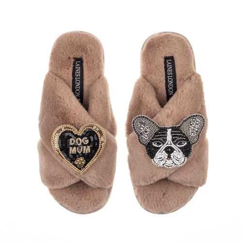 Classic Laines Slippers With Coco The Frenchie & Dog Mum Brooches - Image 2