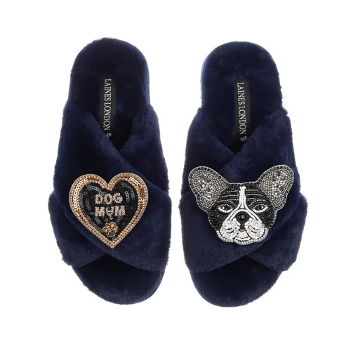 Classic Laines Slippers With Coco The Frenchie & Dog Mum Brooches - Image 4