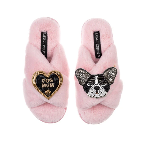 Classic Laines Slippers With Coco The Frenchie & Dog Mum Brooches - Image 5