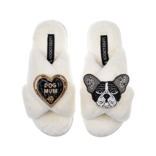 Classic Laines Slippers With Coco The Frenchie & Dog Mum Brooches - Image 6