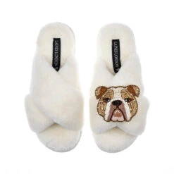 Classic Laines Slippers With Mr Beefy The Bulldog Brooch