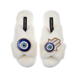 Classic Laines Slippers With Evil Eye & Hamsa Hand Brooches
