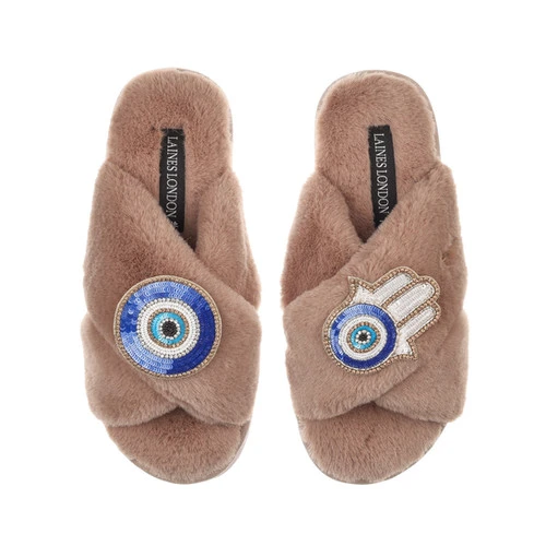 Classic Laines Slippers With Evil Eye & Hamsa Hand Brooches - Image 2