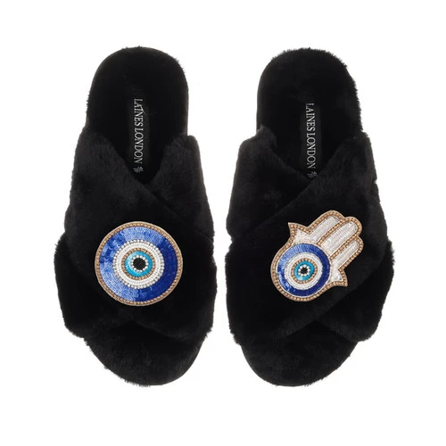 Classic Laines Slippers With Evil Eye & Hamsa Hand Brooches - Image 3