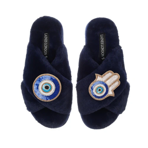 Classic Laines Slippers With Evil Eye & Hamsa Hand Brooches - Image 5