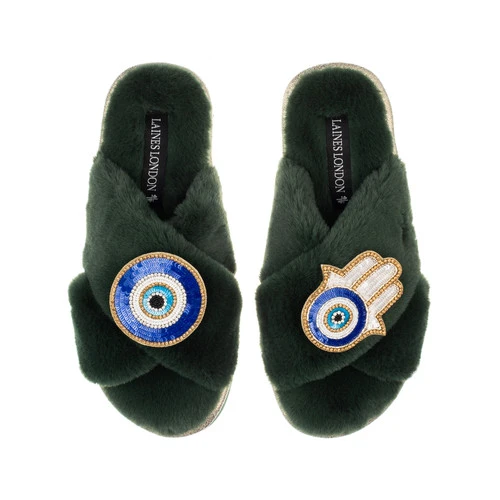 Classic Laines Slippers With Evil Eye & Hamsa Hand Brooches - Image 6