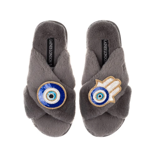 Classic Laines Slippers With Evil Eye & Hamsa Hand Brooches - Image 7