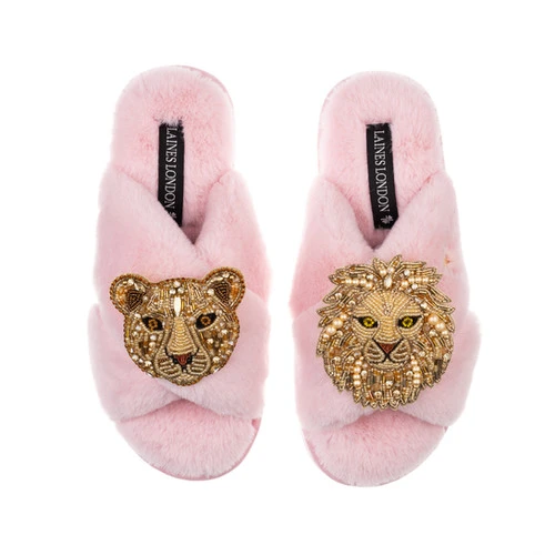 Classic Laines Slippers With Gold Lioness & Lion Brooches - Image 6