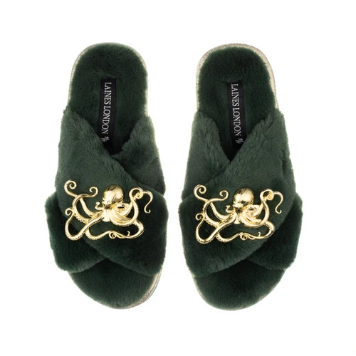 Classic Laines Slippers With Gold Metal Octopus Brooches - Image 3
