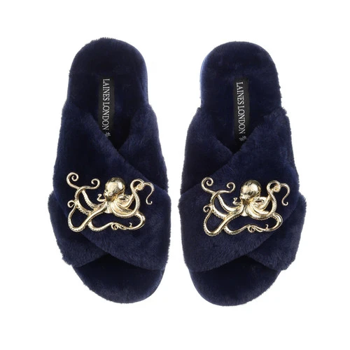 Classic Laines Slippers With Gold Metal Octopus Brooches - Image 5