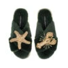 Classic Laines Slippers With Gold Lobster & Starfish Brooches