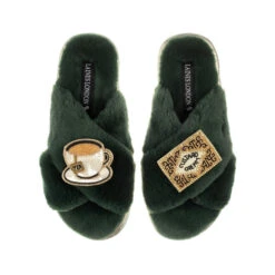 Classic Laines Slippers With Tea & Biscuit Brooches